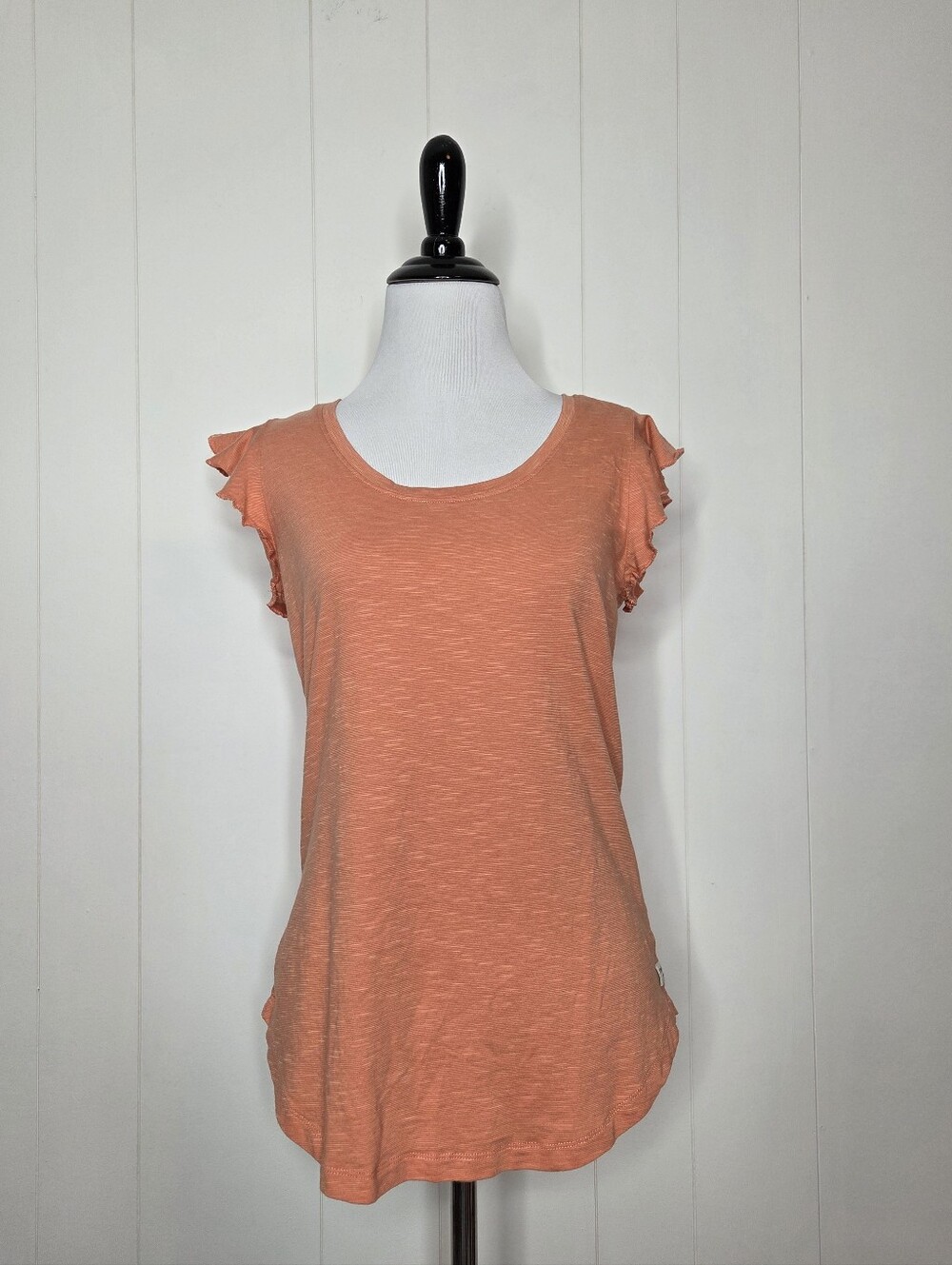 Toad & Co Papaya Orange Rufflita II Ruffle Short Sleeve Shirt Size Small